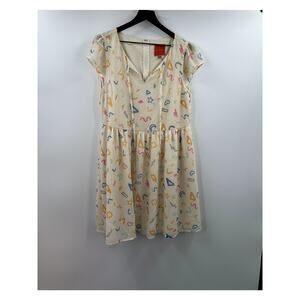 ModCloth Cream Geometrical Print Fit and Flare Mini Dress Size Large